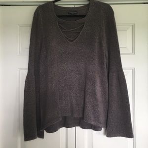 American eagle, bell sleeve, purple/grey sweater